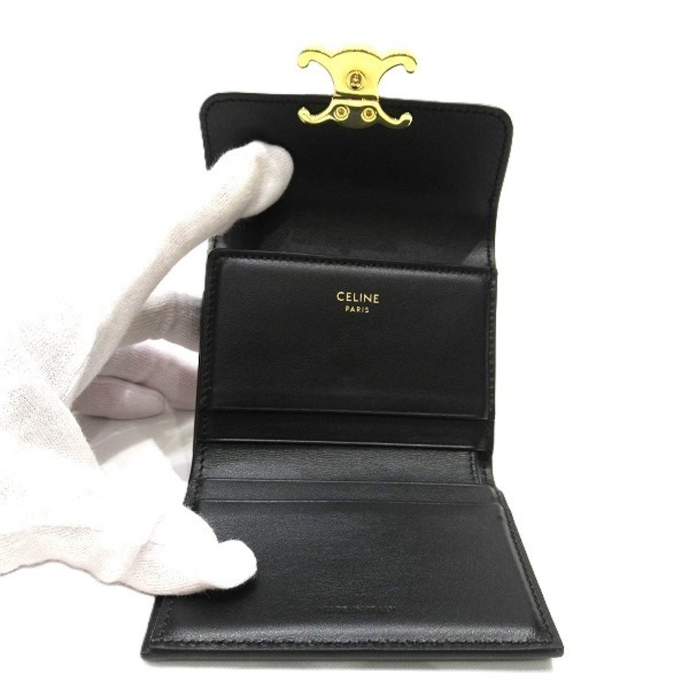 CELINE Triomphe 10I653 Wallet Tri-fold Black/Silver - Picture 2 of 9